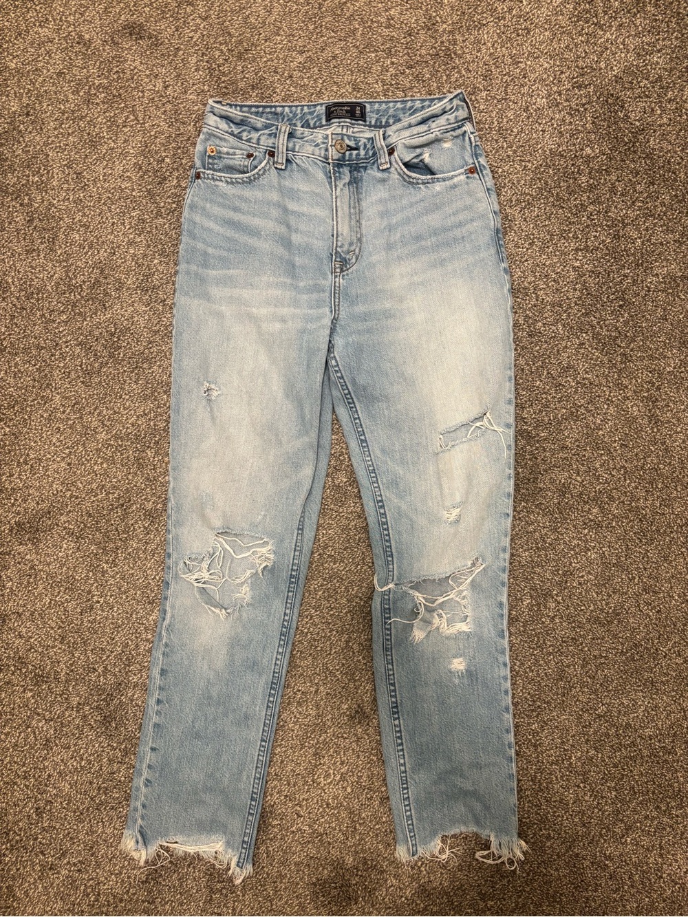 Abercrombie & Fitch Light Blue Distressed Straight-Leg Jeans